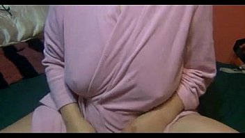 Lactating Mom Pink Bathrobe Sucks On Her Huge Milky Tits