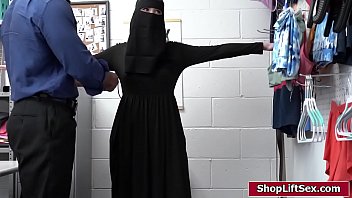 Small tits blonde pretends to be religious to hide stolen items behind a hijab.The officer stripsearches her and makes her give him a bj and bangs her