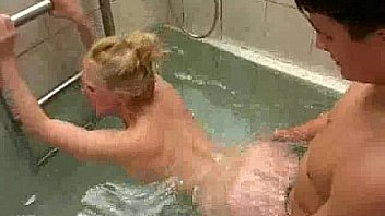 Charming Russian mother fu.king with her son in bathroom