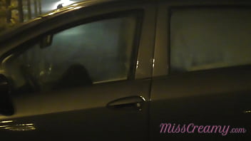 Fucking with a stranger in the car while my cuckold husband records the video and many voyeurs are watching us Real risky public sex
