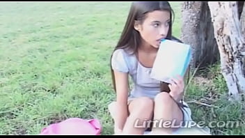 Horny Little Lupe doing her studying outdoors