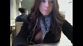 www.x-freecams.com | Brunette Teen Webcam Strip in Library