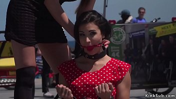 Euro babe Susy Gala meets her mistress Tina Kay in public and then lets her put her fetish shackles and d. her