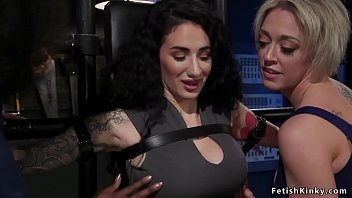 Interracial lesbian couple Milf and ebony hottie strap then tie huge tits alt submissive babe then anal fuck her in shop