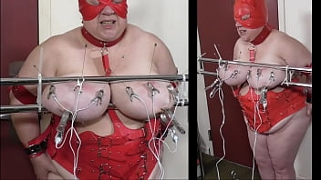 Granny has long needles in her udders then electro (estim) is applied - Part 2