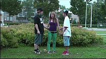 y. hottie Alexis Crystal PUBLIC gang bang threesome with 2 guys