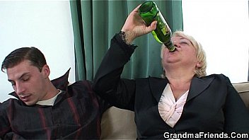 Boozed granny double penetration